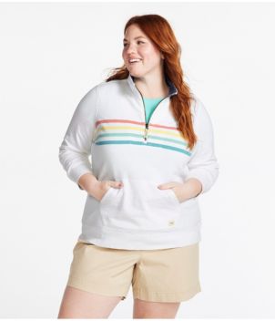 Women's Organic Cotton Sweatshirt, Quarter-Zip Pullover Stripe