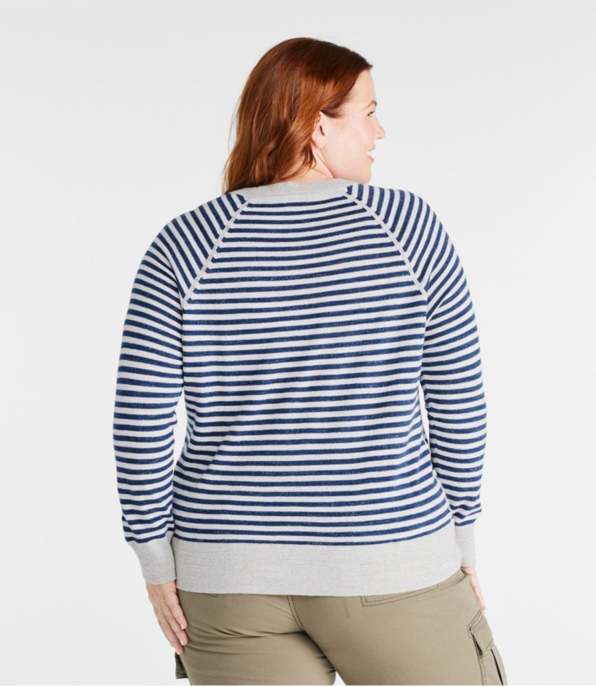 Women's Organic Cotton Slub Sweater, Crewneck Stripe, Light Khaki/Light Heather Grey, small image number 3