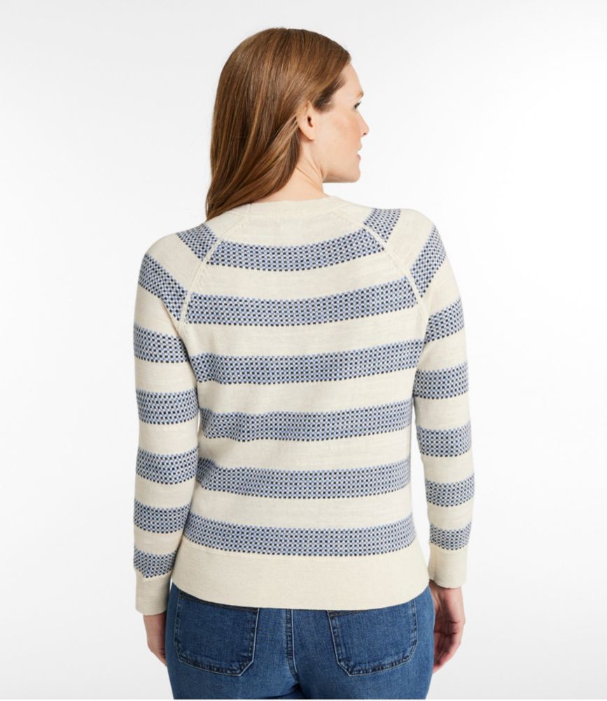 Women's Organic Cotton Slub Sweater, Crewneck Stripe, Light Khaki/Light Heather Grey, small image number 3