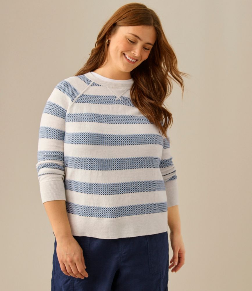 Women's Organic Cotton Slub Sweater, Crewneck Stripe, Light Khaki/Light Heather Grey, small image number 6