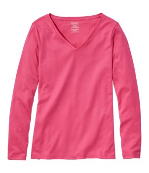 Women's Pima Cotton Shaped V-Neck, Long-Sleeve