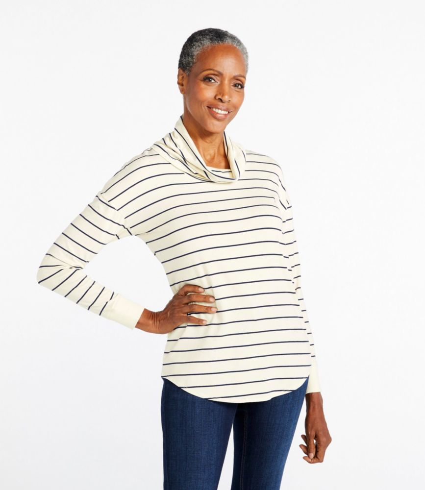 Women's Soft Stretch Supima Tee, Cowlneck Long-Sleeve Stripe, , small image number 1