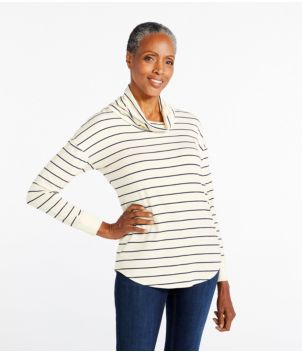 Women's Soft Stretch Supima Tee, Cowlneck Long-Sleeve Stripe