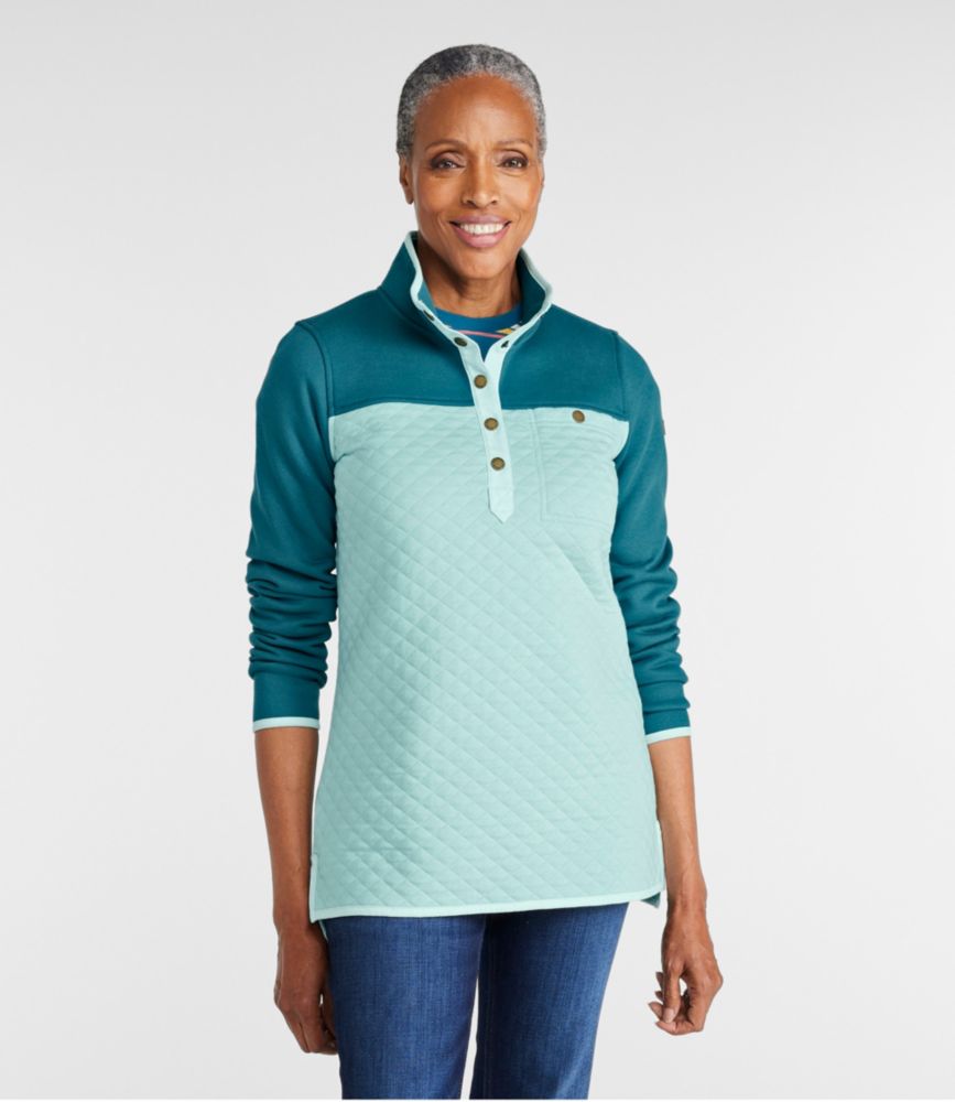 Women's Quilted Sweatshirt, Mockneck Tunic Colorblock, Deep Turquoise/Pale Turquoise, small image number 2