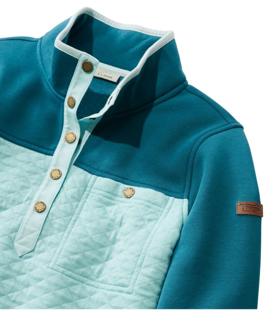 Women's Quilted Sweatshirt, Mockneck Tunic Colorblock, Deep Turquoise/Pale Turquoise, small image number 4