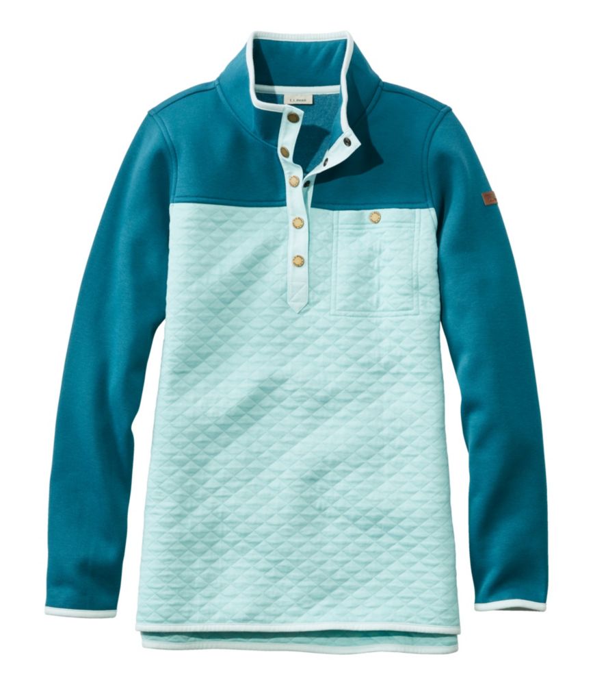 Women's Quilted Sweatshirt, Mockneck Tunic Colorblock, Deep Turquoise/Pale Turquoise, small image number 1