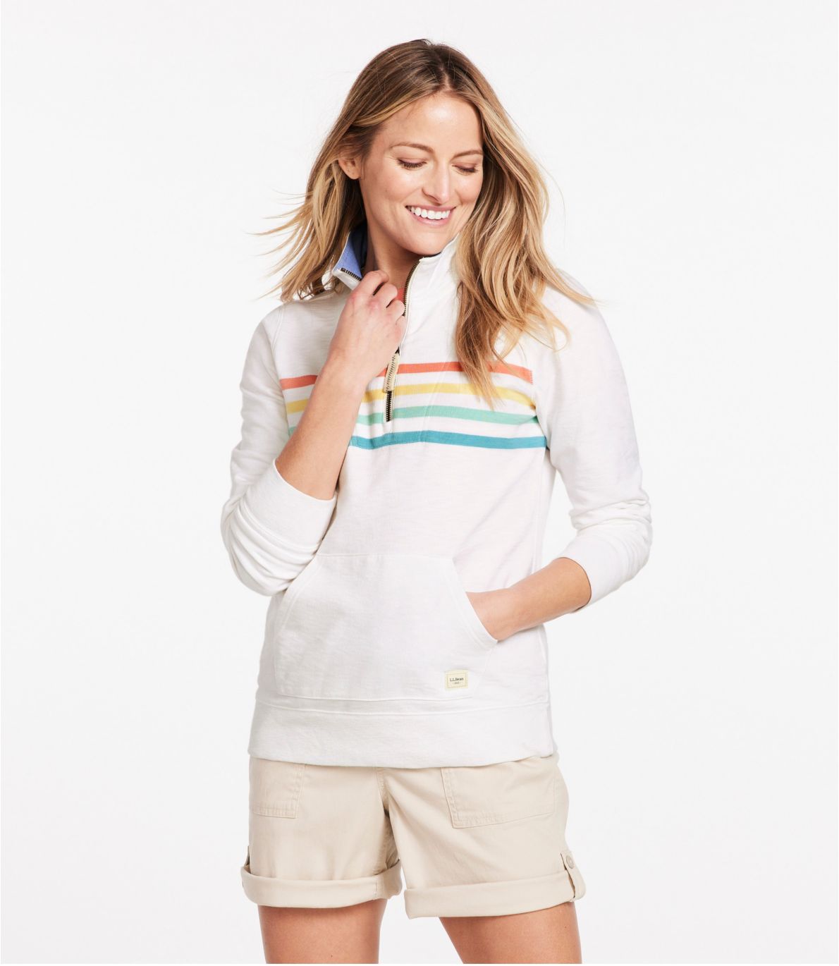Women's Organic Cotton Sweatshirt, Quarter-Zip Pullover Stripe