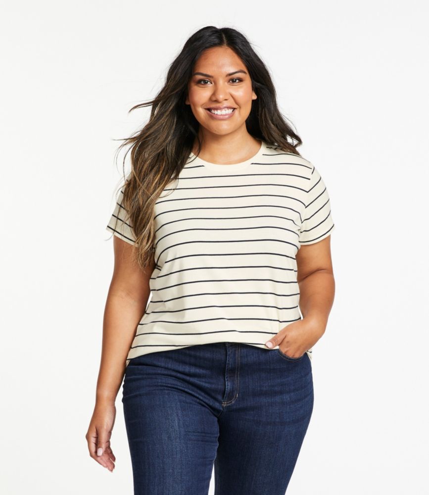 Women's Soft Stretch Supima Tee, Crewneck Short-Sleeve Striped, Sailcloth/Classic Navy, small image number 2