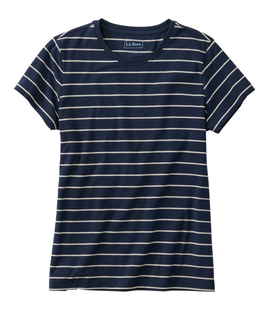 Women's Soft Stretch Supima-Blend Tee, Crewneck Short-Sleeve Striped, Classic Navy/Cream, small image number 1