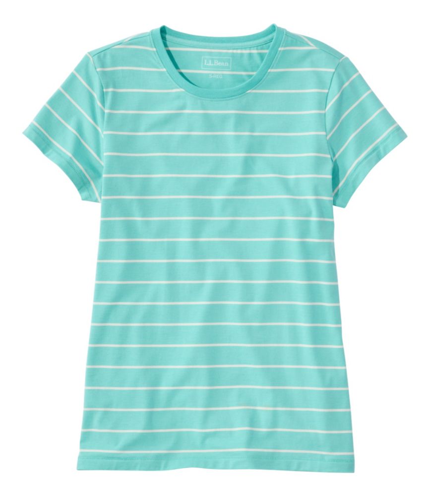 Women's Soft Stretch Supima-Blend Tee, Crewneck Short-Sleeve Striped, Fair Aqua/Cream, small image number 1