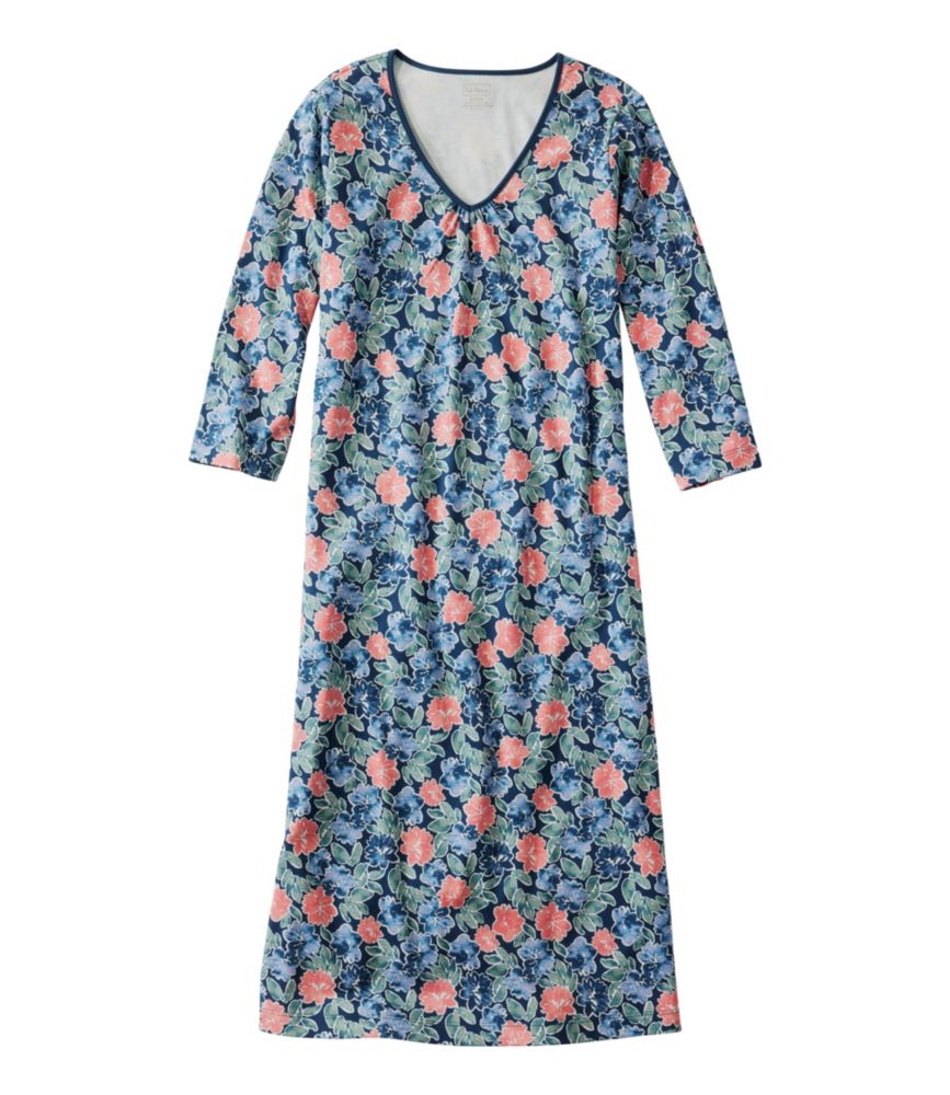 Women's Supima Nightgown, V-Neck Three-Quarter-Sleeve, Print