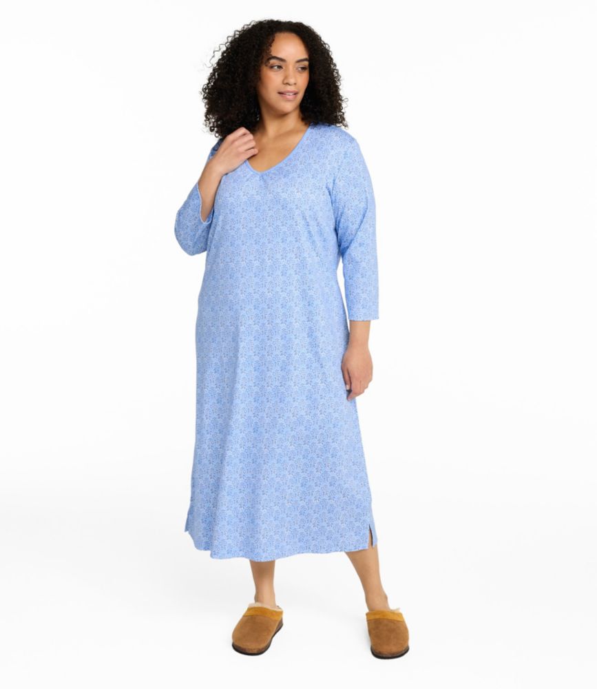 Women's Supima® Nightgown, V-Neck Three-Quarter-Sleeve Print