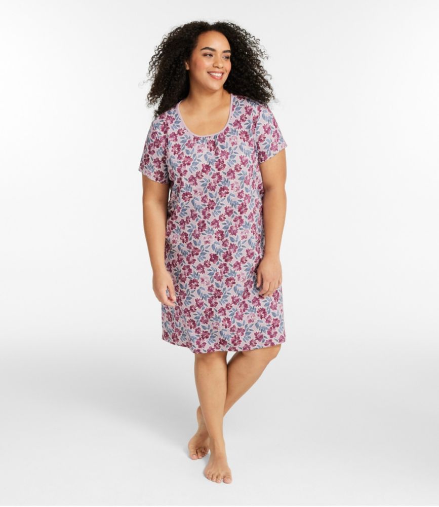 Women's Supima Nightgown, Short-Sleeve Floral, Bramble Berry Floral, small image number 2