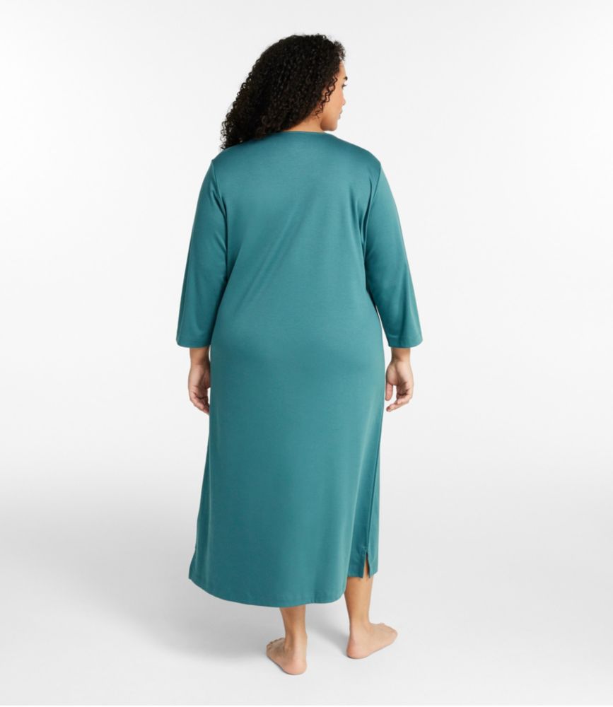 Women's Supima Cotton Nightgown, V-Neck Three-Quarter-Sleeve, Lake, small image number 3