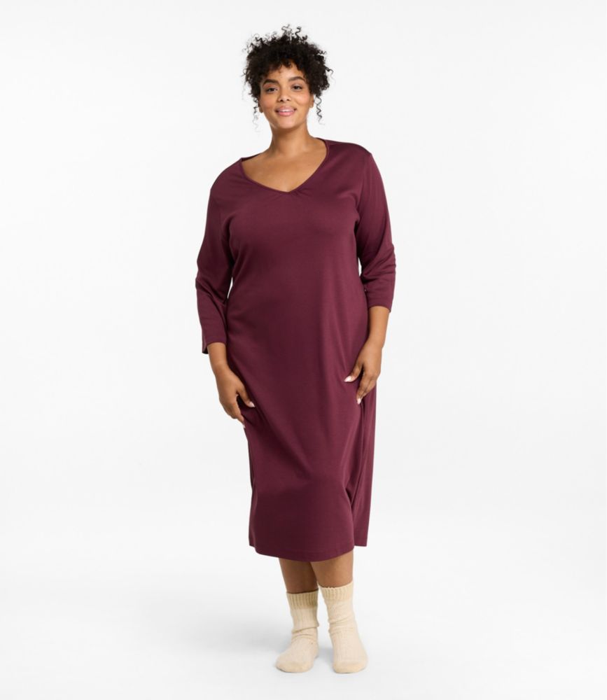 Women's Supima® Cotton Nightgown, V-Neck Three-Quarter-Sleeve