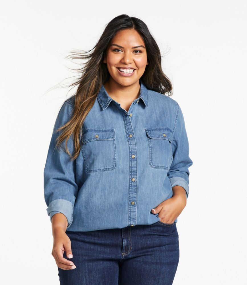 Women's L.L. Bean Heritage Washed Denim Shirt, Long-Sleeve, Light Indigo, small image number 2