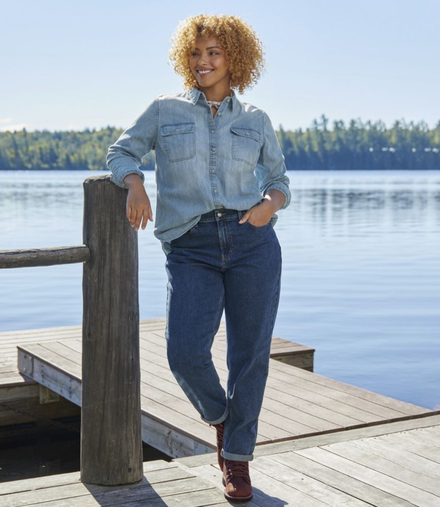 Women's L.L. Bean Heritage Washed Denim Shirt, Long-Sleeve, Medium Indigo, small image number 5