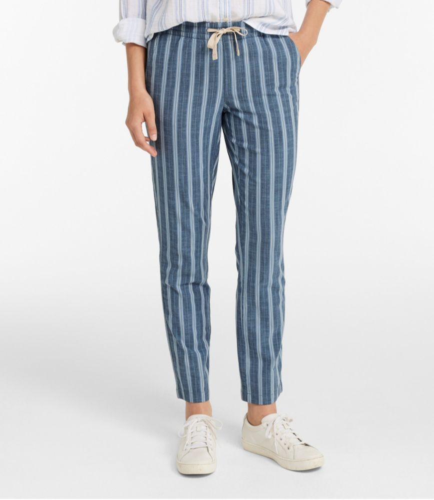 Women's Lakewashed Pull-On Chinos, Mid-Rise Tapered-Leg Chambray Ankle Pants, Dark Indigo Stripe, small image number 2