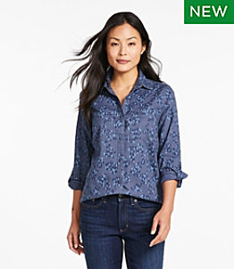 Women's Comfort Cotton Tencel Shirt Long Sleeve Print
