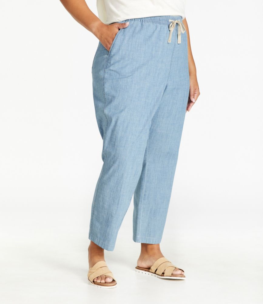 Women's Lakewashed Pull-On Chinos, Mid-Rise Chambray Ankle Pants, Chambray, small image number 2