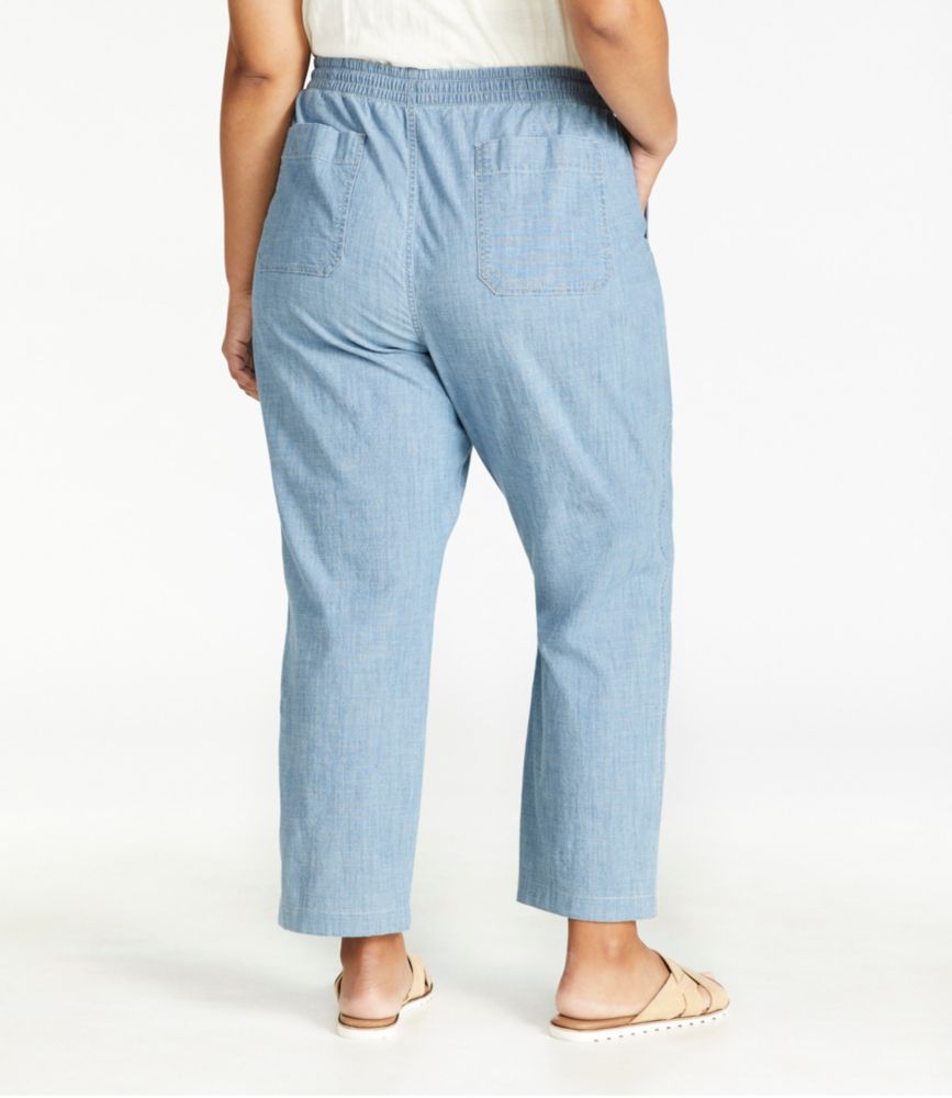 Women's Lakewashed Pull-On Chinos, Mid-Rise Chambray Ankle Pants