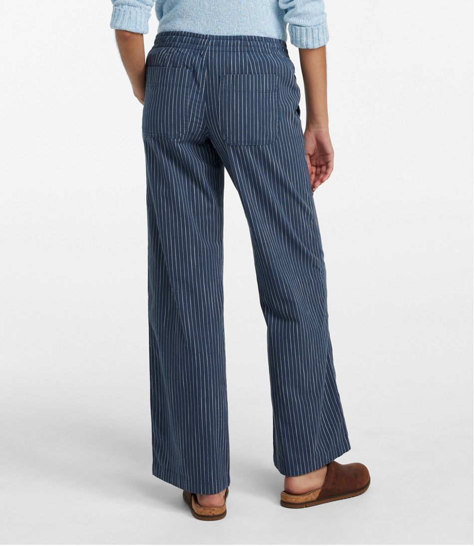 Women's Lakewashed Pull-On Chinos, Mid-Rise Wide-Leg Stripe Chambray ...