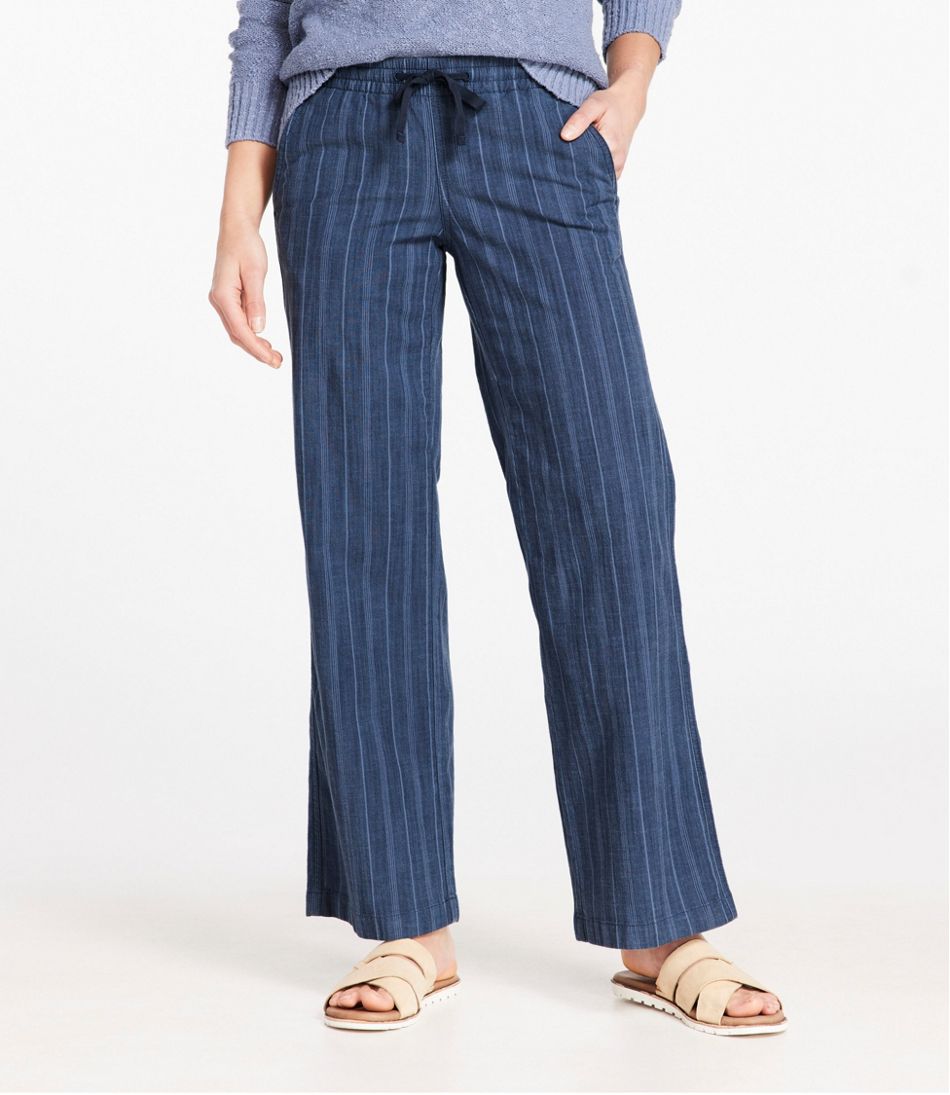 Women's Lakewashed Pull-On Chinos, Mid-Rise Wide-Leg Stripe Chambray