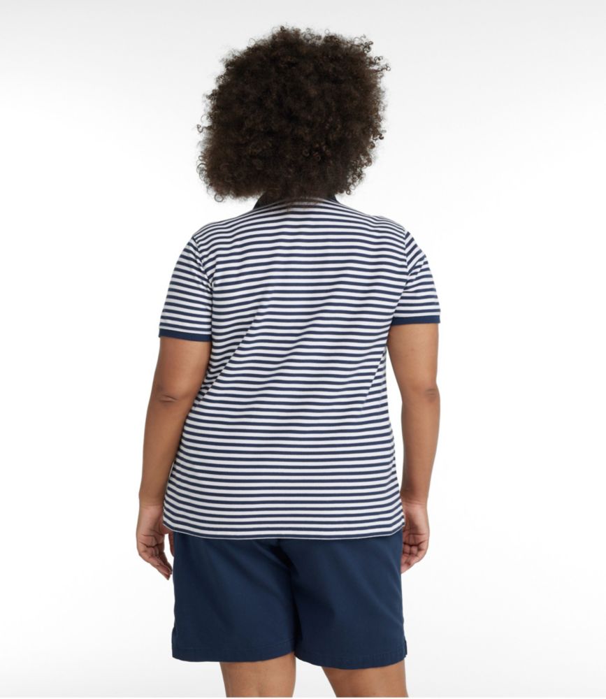Women's Premium Double L Polo, Short-Sleeve Relaxed Fit Stripe, Navy/White, small image number 3