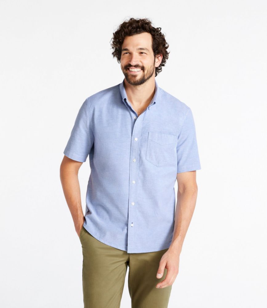 Men's Comfort Stretch Oxford Shirt, Slightly Fitted Untucked Fit, Short-Sleeve, Light Cobalt, small image number 2