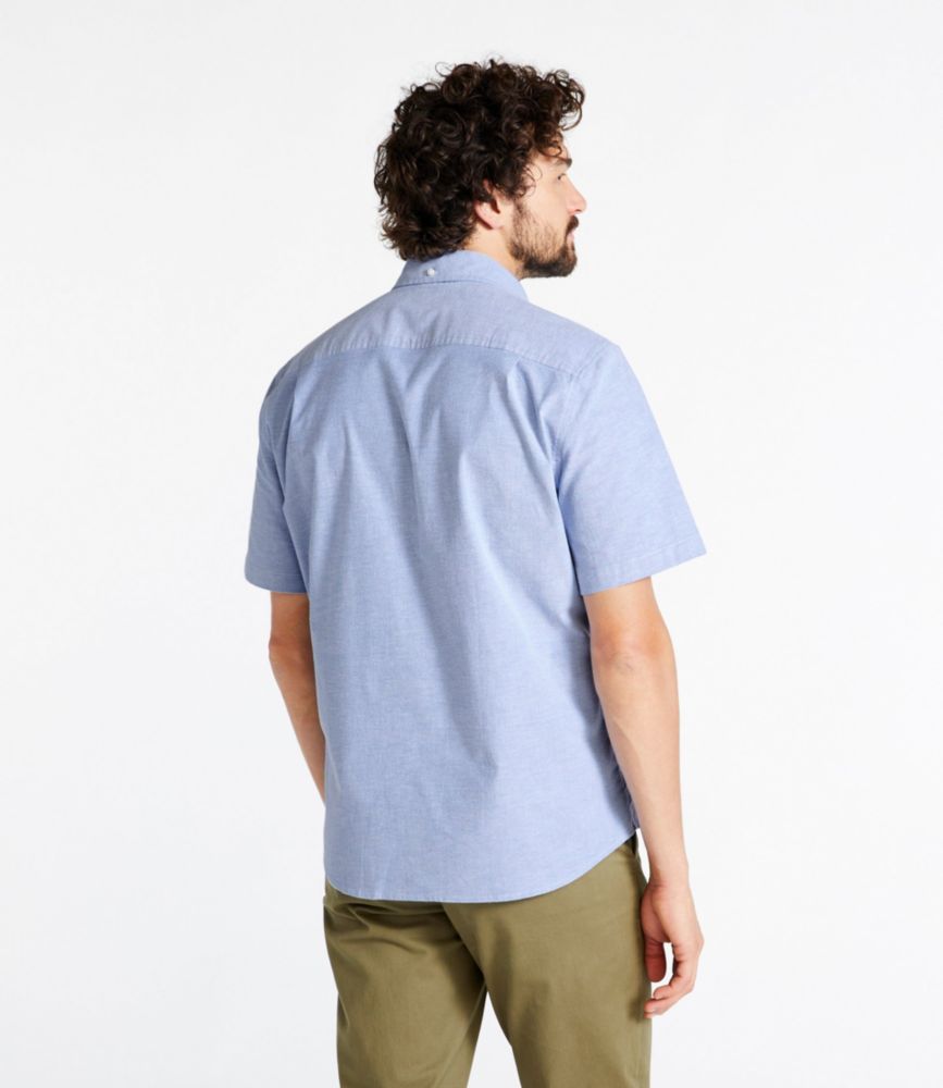 Men's Comfort Stretch® Oxford Shirt, Slightly Fitted Untucked Fit, Short-Sleeve, Light Cobalt, small image number 3