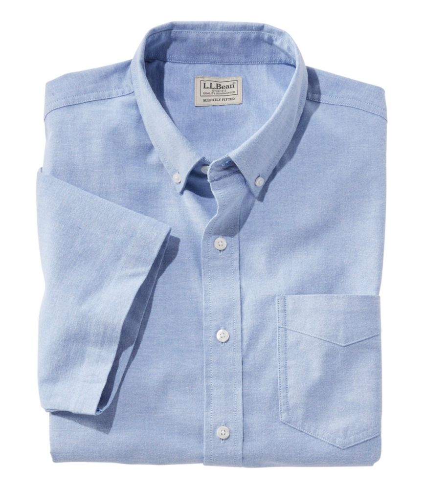 Men's Comfort Stretch Oxford Shirt, Slightly Fitted Untucked Fit, Short-Sleeve, Light Cobalt, small image number 1