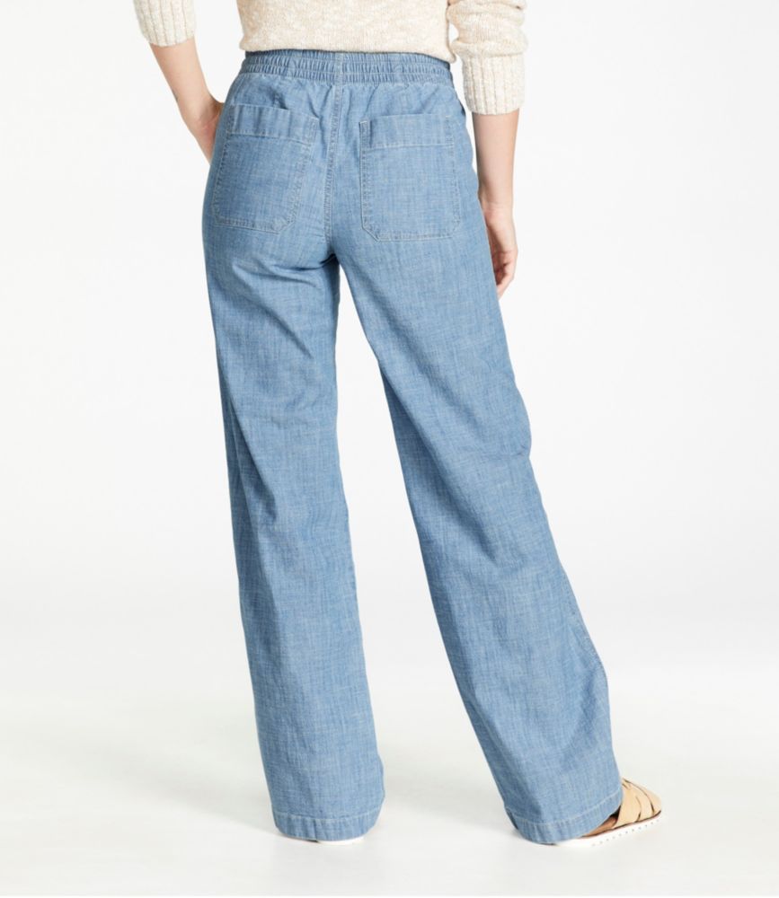 Women's Lakewashed Pull-On Chinos, Mid-Rise Wide-Leg Chambray