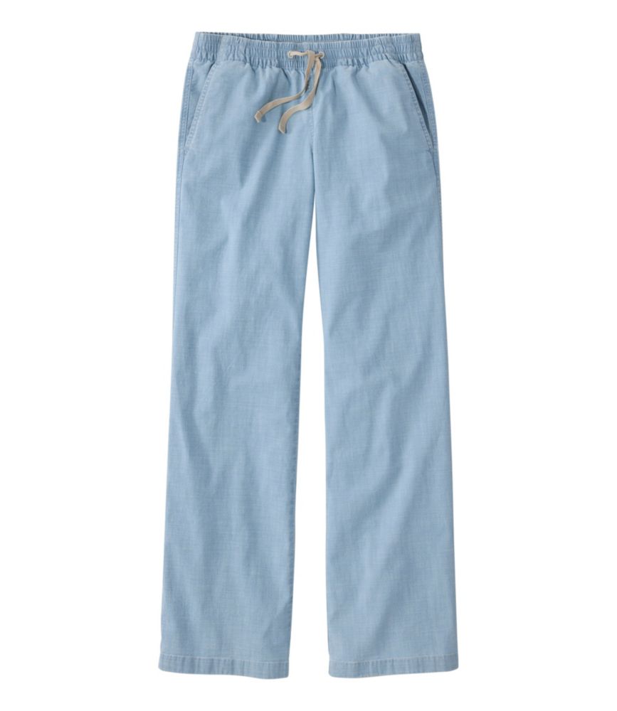 Women's Lakewashed Pull-On Chinos, Mid-Rise Wide-Leg Chambray