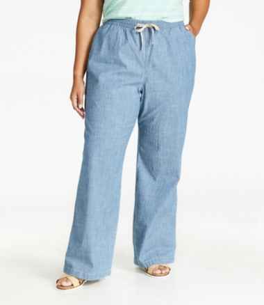 Women's Lakewashed Pull-On Chinos, Chambray Wide-Leg