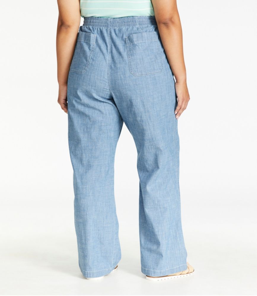Women's Lakewashed Pull-On Chinos, Mid-Rise Wide-Leg Chambray