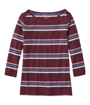 Women's Soft Stretch Supima Tee, Three-Quarter-Sleeve Boatneck Stripe