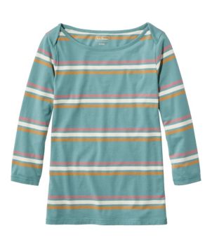 Women's Soft Stretch Supima Tee, Three-Quarter-Sleeve Boatneck Stripe