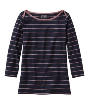 Women's Soft Stretch Supima Tee, Three-Quarter-Sleeve Boatneck Stripe