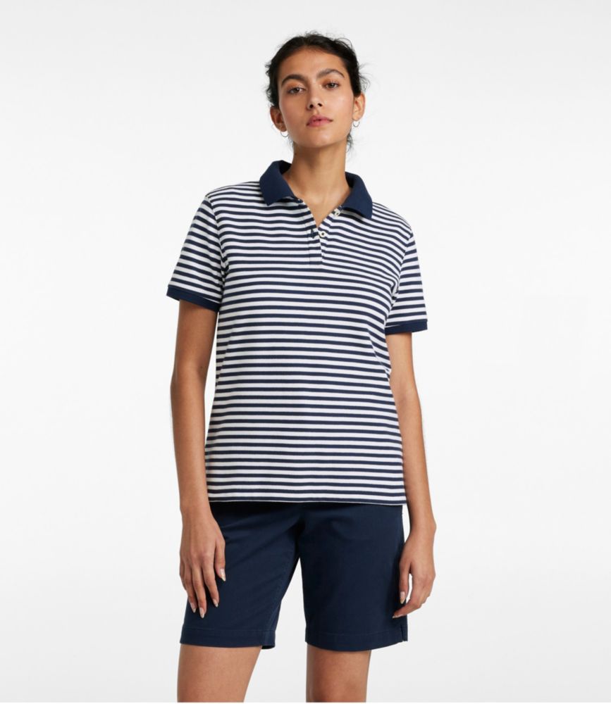 Women's Premium Double L Polo, Short-Sleeve Relaxed Fit Stripe, Navy/White, small image number 2