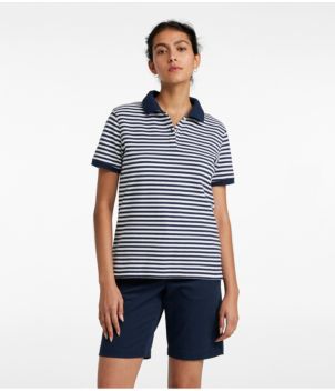 Women's Premium Double L Polo, Short-Sleeve Relaxed Fit Stripe