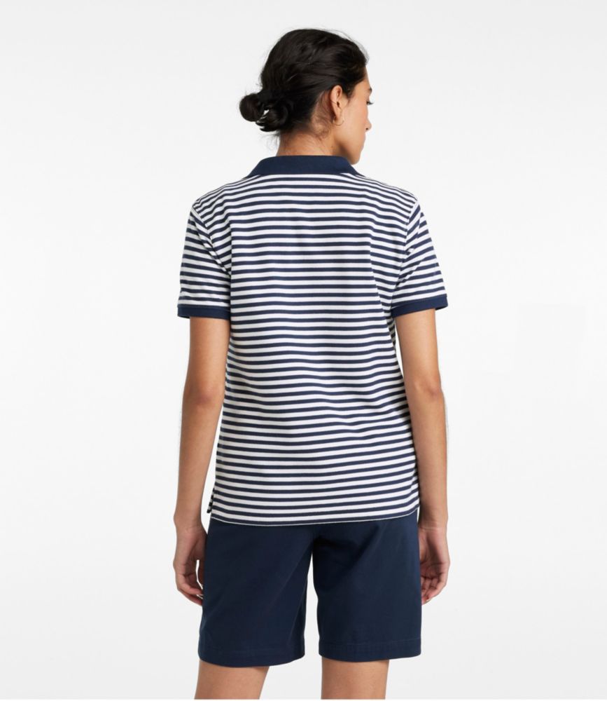 Women's Premium Double L Polo, Short-Sleeve Relaxed Fit Stripe, Navy/White, small image number 3