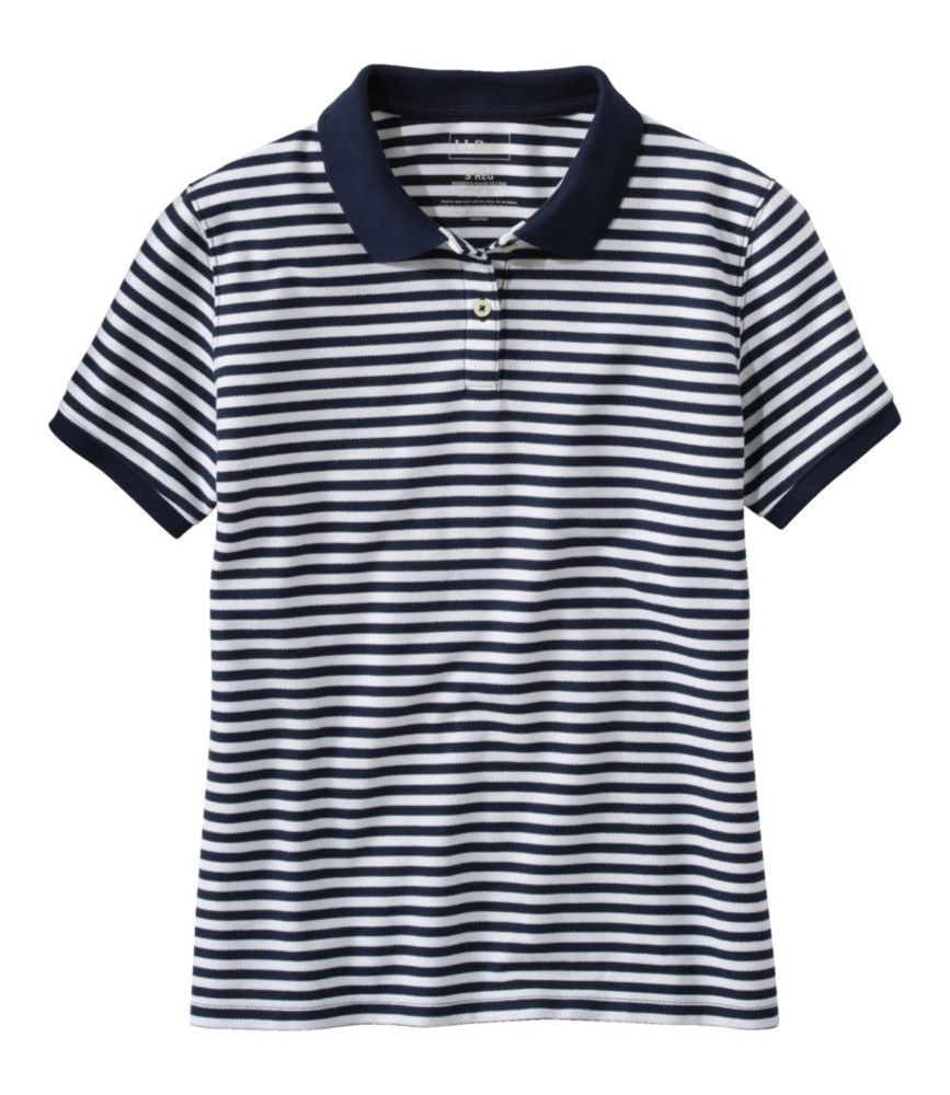 Women's Premium Double L Polo, Short-Sleeve Relaxed Fit Stripe, Navy/White, small image number 1