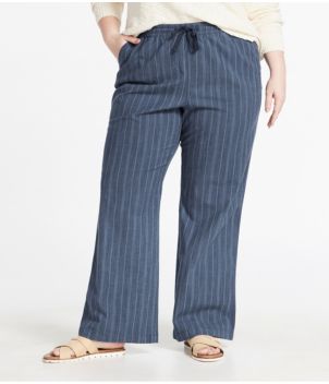 Women's Lakewashed Pull-On Chinos, Mid-Rise Wide-Leg Stripe Chambray
