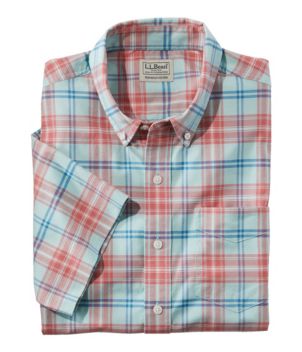 Men's Comfort Stretch Oxford, Slightly Fitted Untucked Fit, Short-Sleeve, Plaid