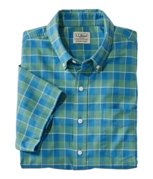 Men's Comfort Stretch Oxford, Slightly Fitted Untucked Fit, Short-Sleeve, Plaid