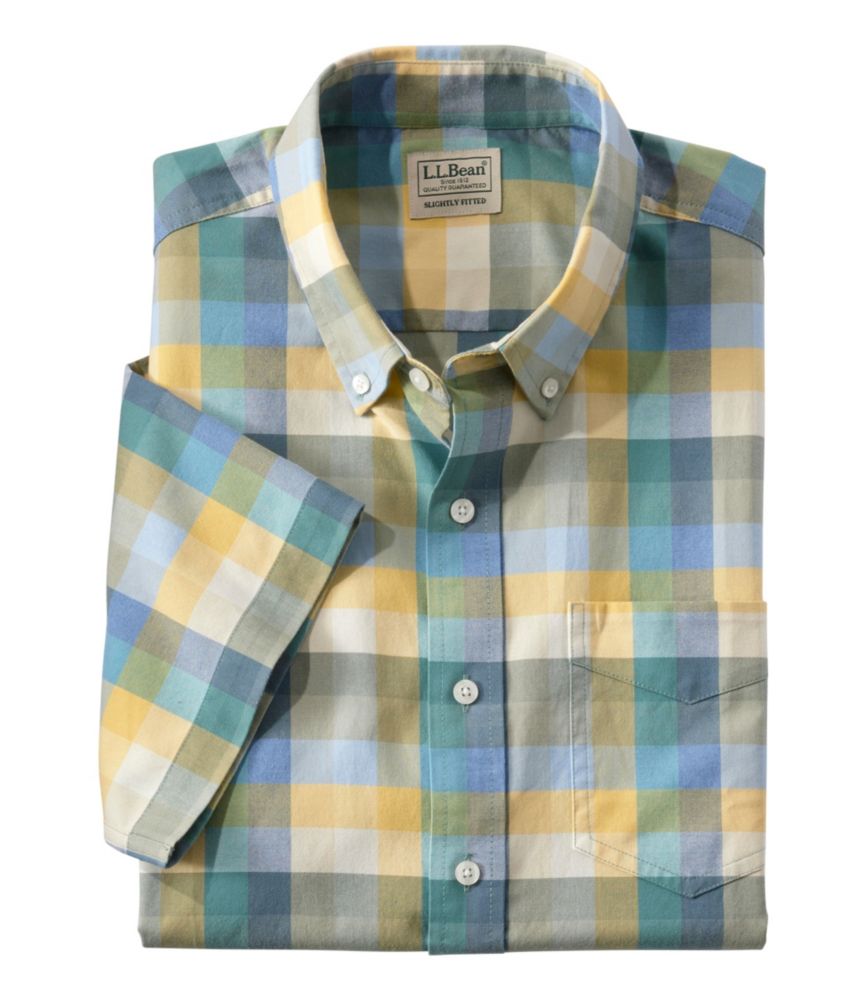 Men's Comfort Stretch® Oxford, Slightly Fitted Untucked Fit, Short-Sleeve, Plaid
