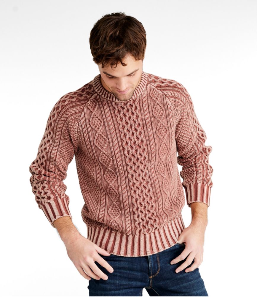 Men's Signature Cotton Fisherman Sweater, Crewneck, Washed, , small image number 2