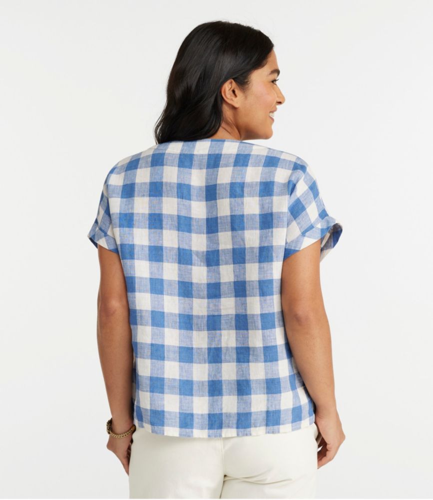 Women's Signature Linen Split-Neck Shirt, Novelty, Short-Sleeve, , small image number 2
