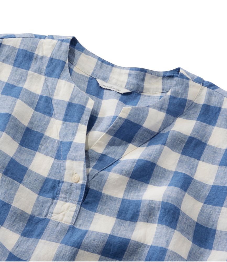 Women's Signature Linen Split-Neck Shirt, Novelty, Short-Sleeve, , small image number 3