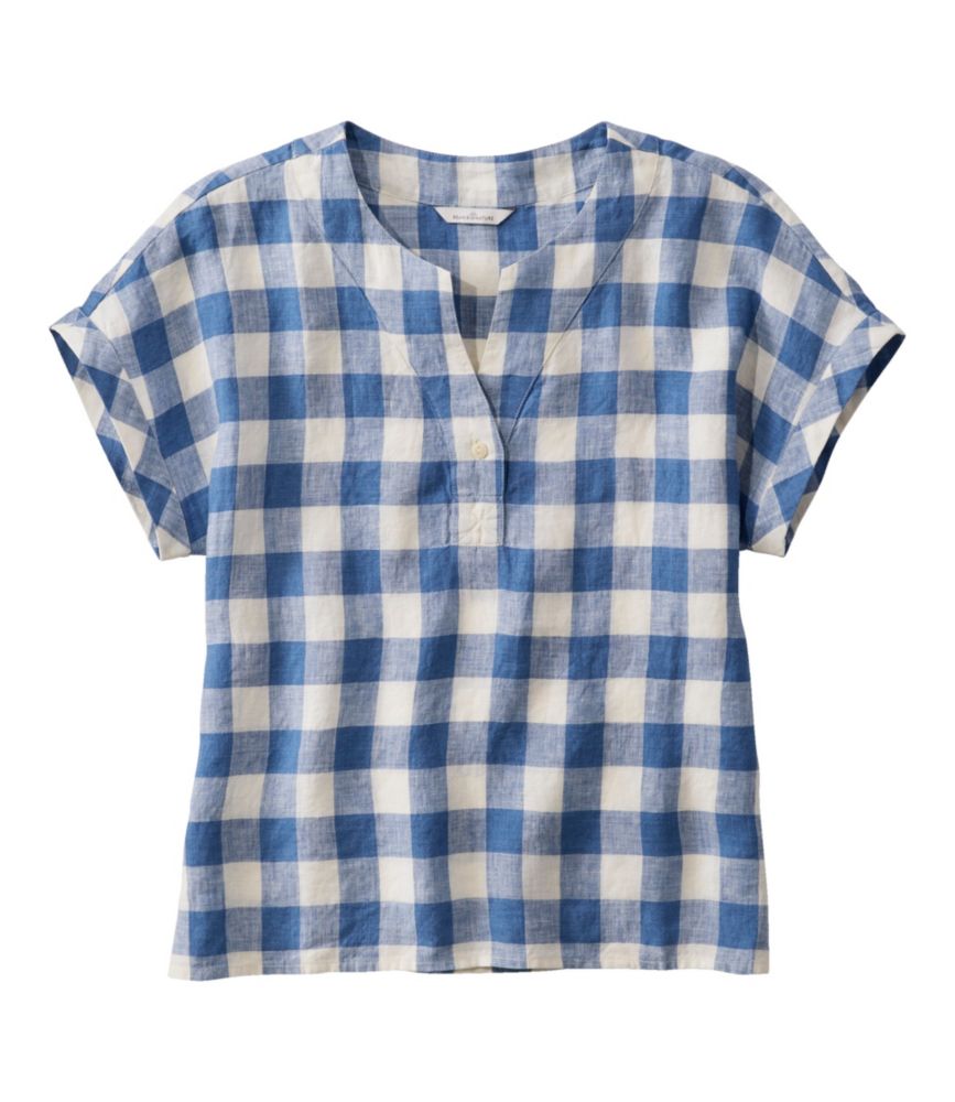 Women's Signature Linen Split-Neck Shirt, Novelty, Short-Sleeve, , small image number 5